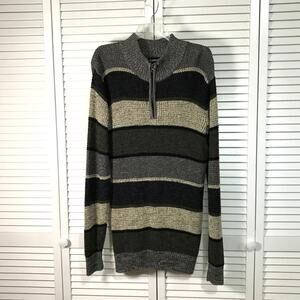 Carbon Quarter Zip Striped Cotton Knit Long Sleeve Sweater Tall XL